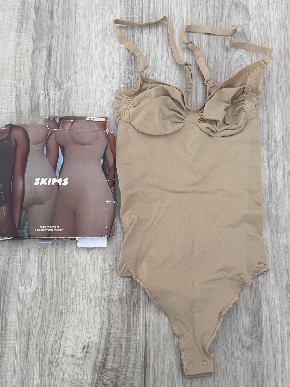 SKIMS Beige Sculpting Low Back Thong Bodysuit with Adjustable Straps